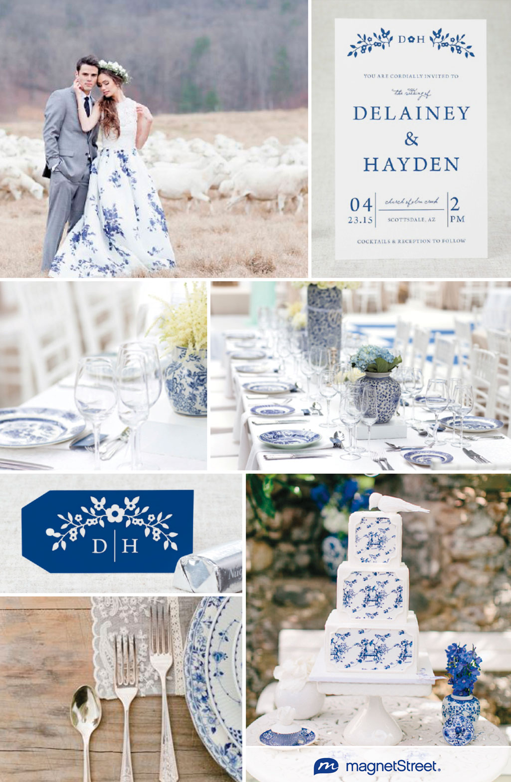 Blue and white Delft-inspired wedding ideas and stationery