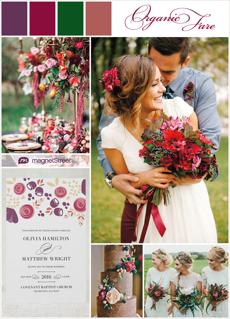 Organic wedding inspiration in a rich and vibrant color scheme for an outdoor wedding