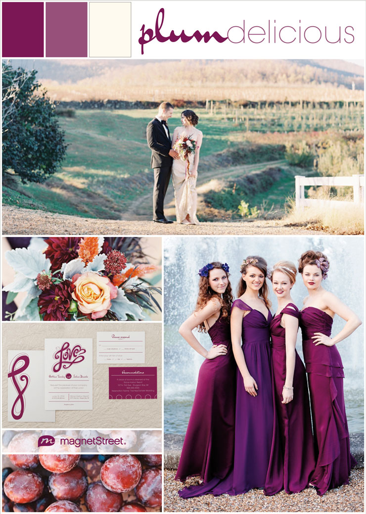 Pretty purple wedding inspiration. Like the featured wedding invitation? If so, request a free sample and personalize the colors in your wedding colors!
