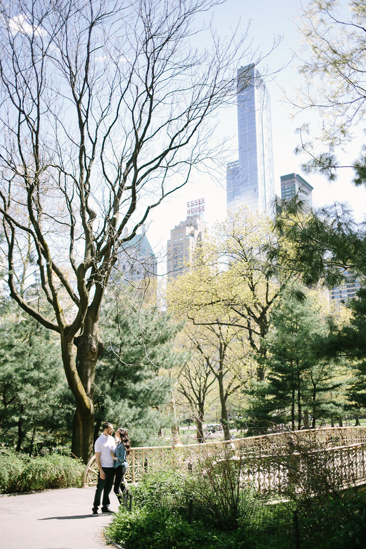 NYC city skyline engagement photo from Central Park
