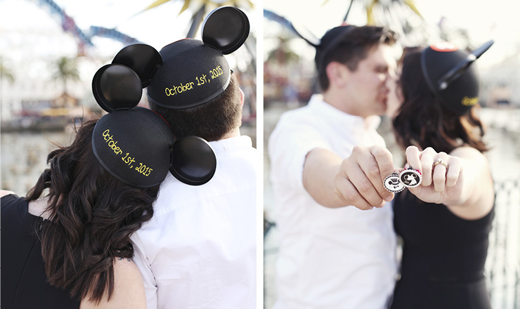 Disneyland engagement session with couple in Mickey Mouse ears