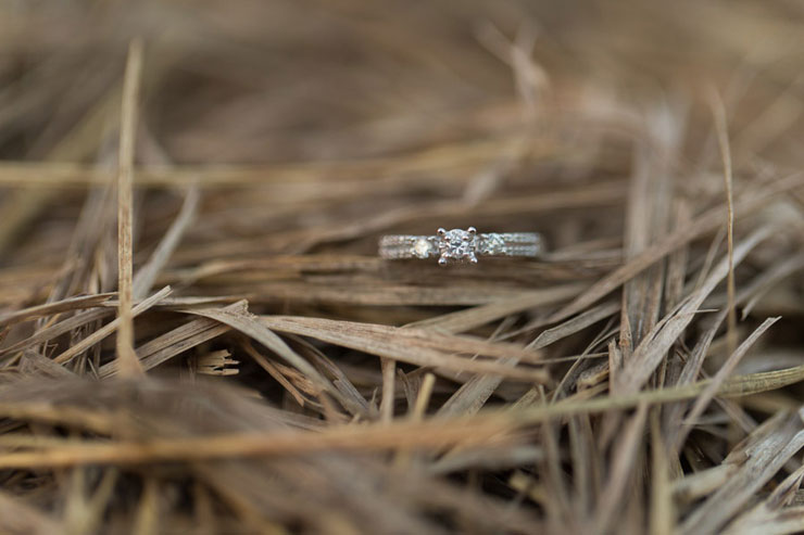 Engagement ring in rustic photo shoot