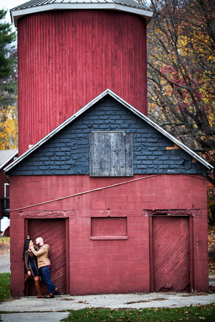 New York Fall engagement session in front of a red barn