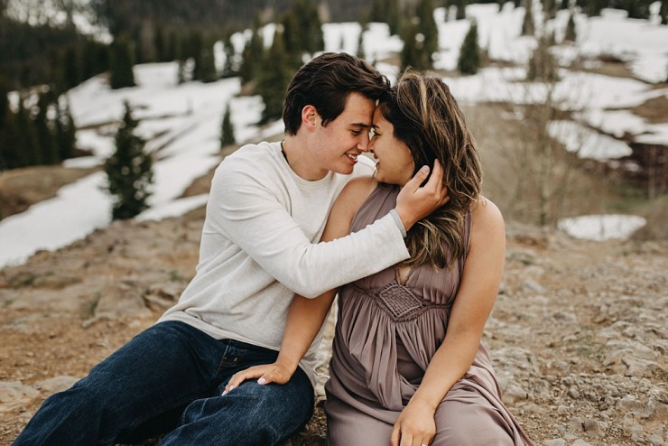 Monochromatic Engagement Shoot On Snowcapped Mountains