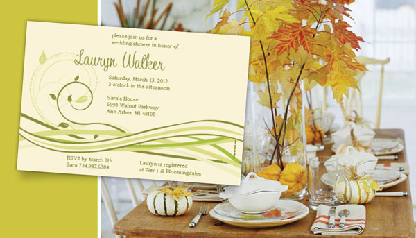 fall wedding shower invitation with vines