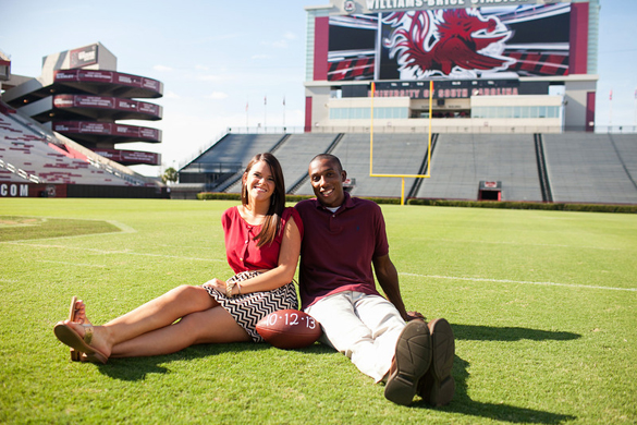 engagement photos at William's Brice Stadium in Columbia, SC