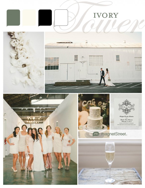 White, black green and ivory wedding color inspiration
