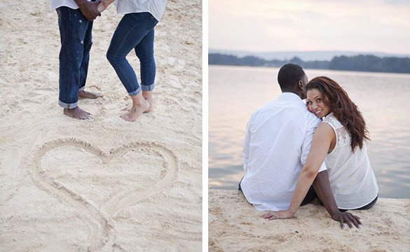 Heart in the sand engagement photo at Lake Chickamauga, Chattanooga, TN