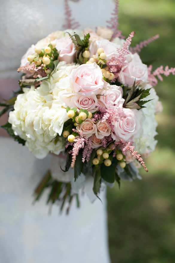 large pink and white wedding bouquet
