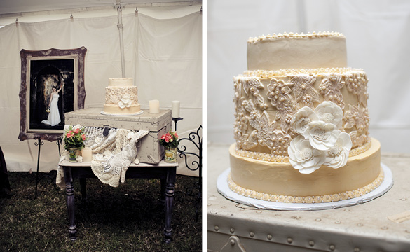 3 tier white and cream wedding cake
