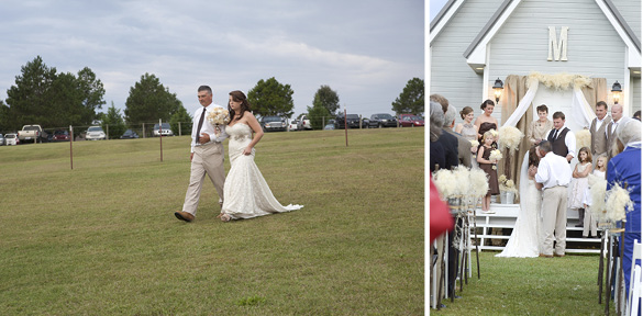 father walking daughter down the aisle at outdoor wedding