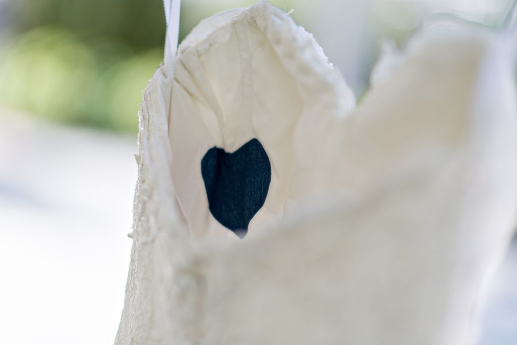 Bride's wedding dress with sewn in material