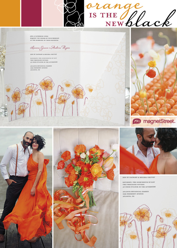 Orange is the new black! wedding color and inspiration + a floral pocket invite to match