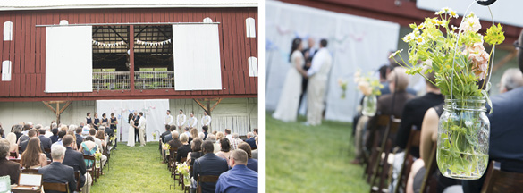 Country farm wedding ceremony and barn reception