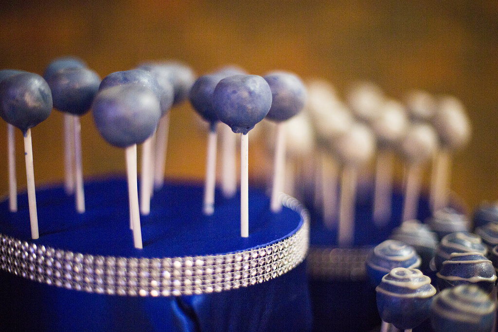blue and silver wedding cake pops