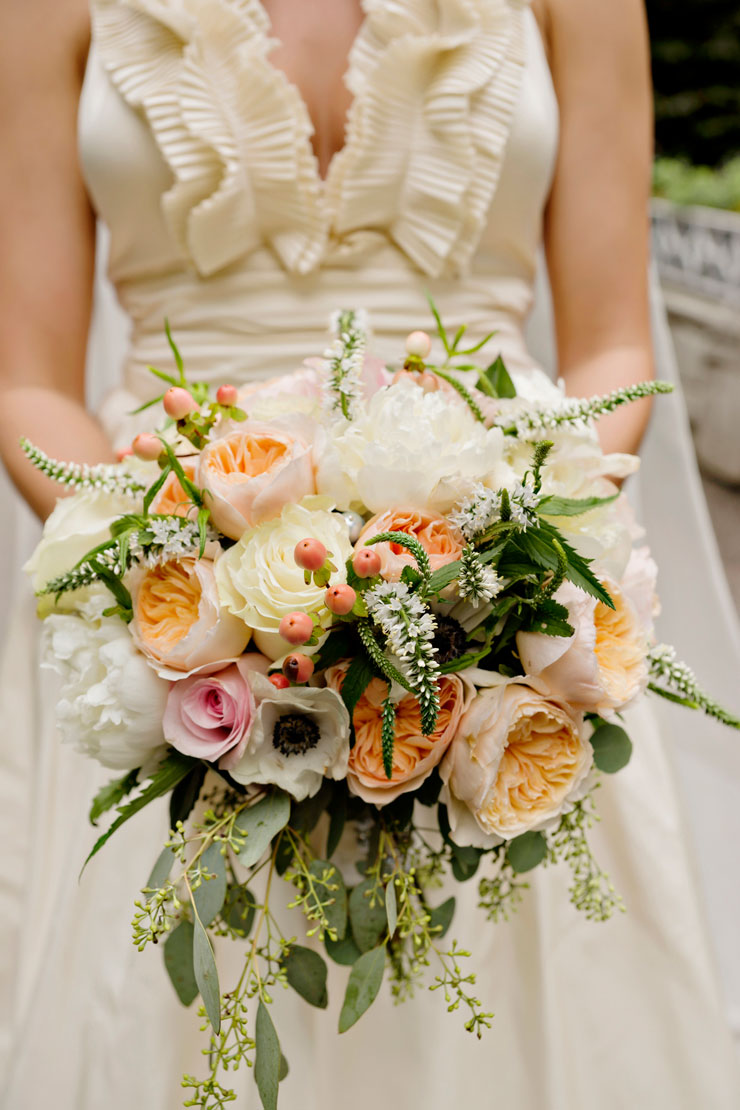 Large pink and peach wedding bouquet