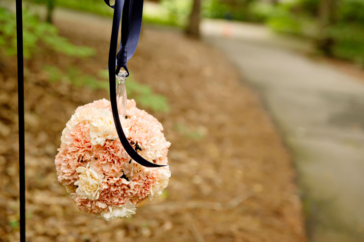 Pink, peach and navy pomander