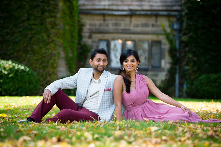 Indian engagement photo outside Edsel Ford Mansion