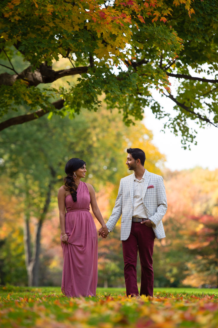 Indian engagement photo walking outside at Edsel Ford Mansion