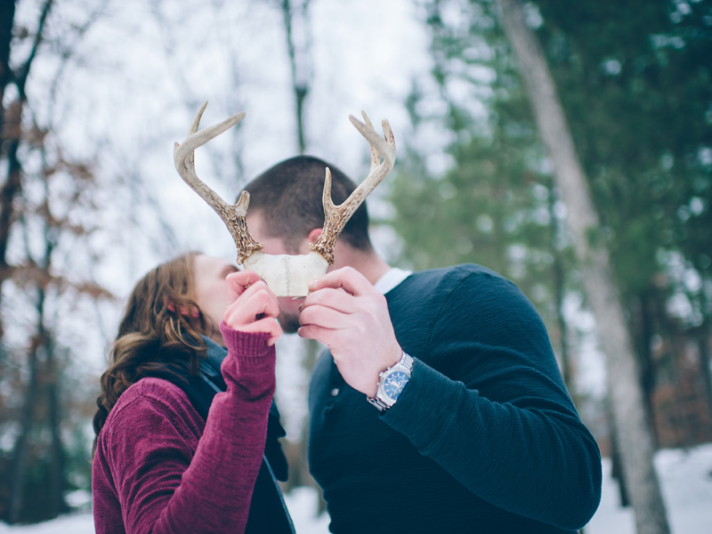 antlers in engagement photos