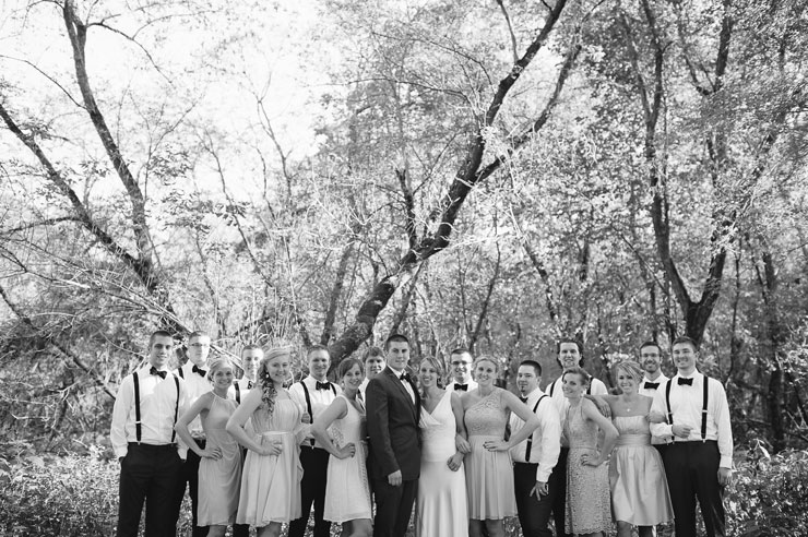 Black and white wedding party photo