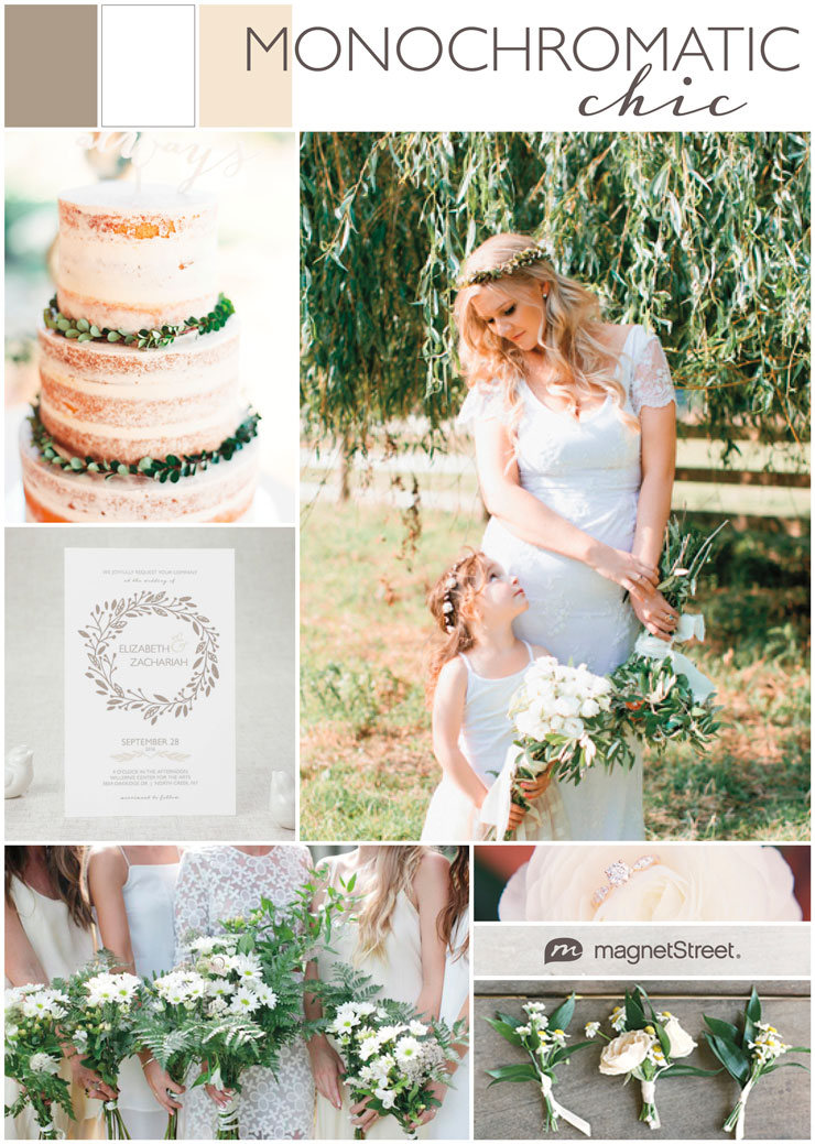 Monochromatic wedding color inspiration--gorgeous for a classic wedding style. 