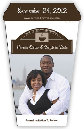 Coffee cup shaped Save the Date magnet
