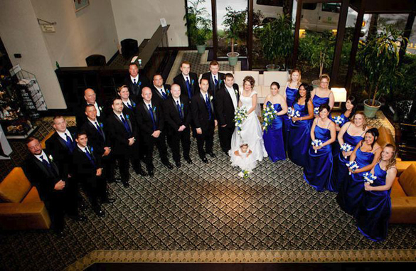 blue white wedding party