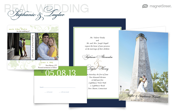 Navy and Green wedding invitations and suite