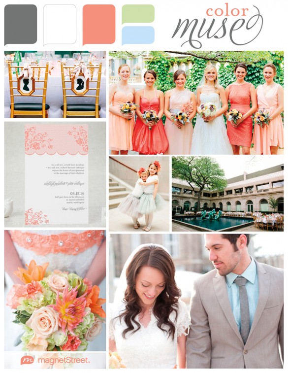 Coral, Charcoal and White Wedding Colors
