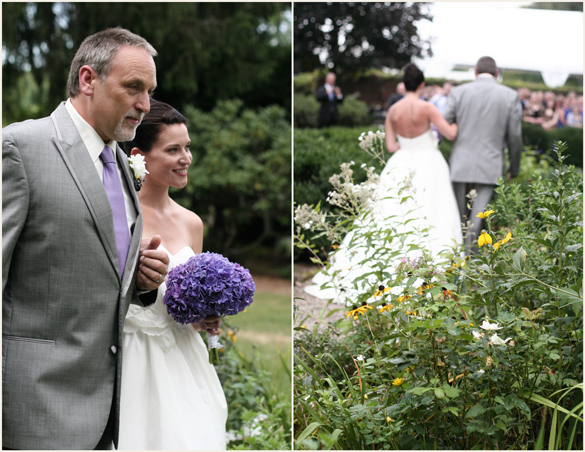 father walking bride down the aisle in outdoor ceremony
