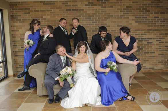 wedding party in blue and silver