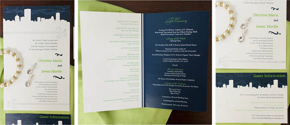 wedding invitation & program depicting Boston city skyline--from MagnetStreet 