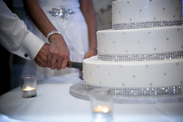 crystals-studded white wedding cake