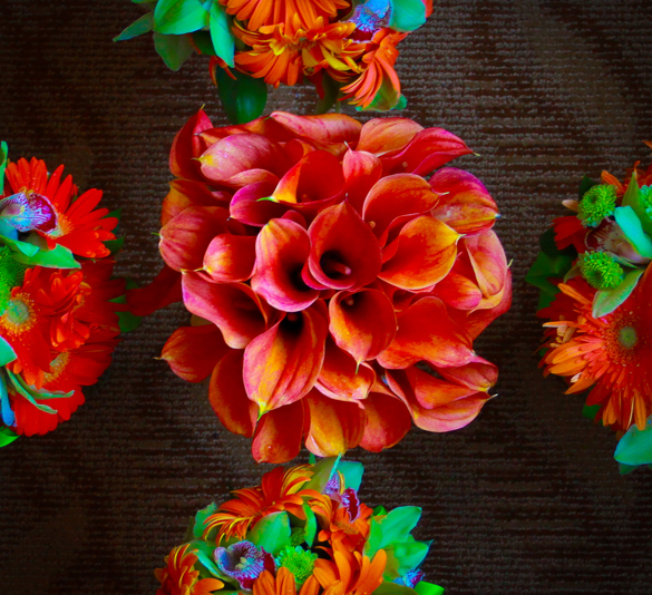 Orange Calla Lilly wedding bouquets-photos by Adan Photo