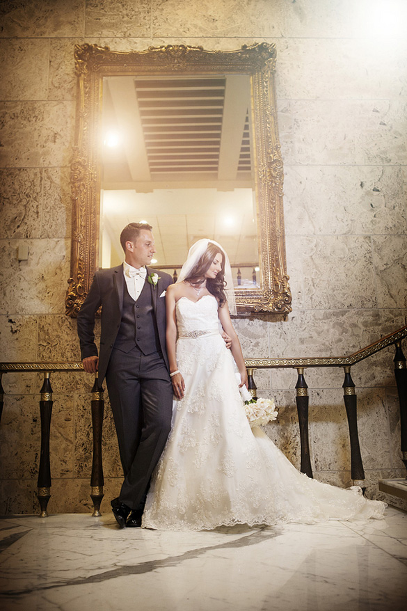 Art Deco look to this bride and groom wedding photo