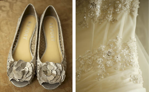 beaded wedding gown and silver shoes--Pepper Nix Photography