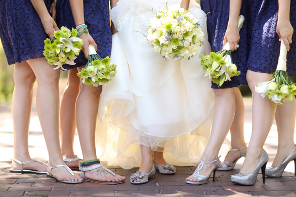 blue bridesmaid dresses and silver shoes--Pepper Nix Photography