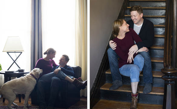 Casual, at home, Denver engagement session with dog
