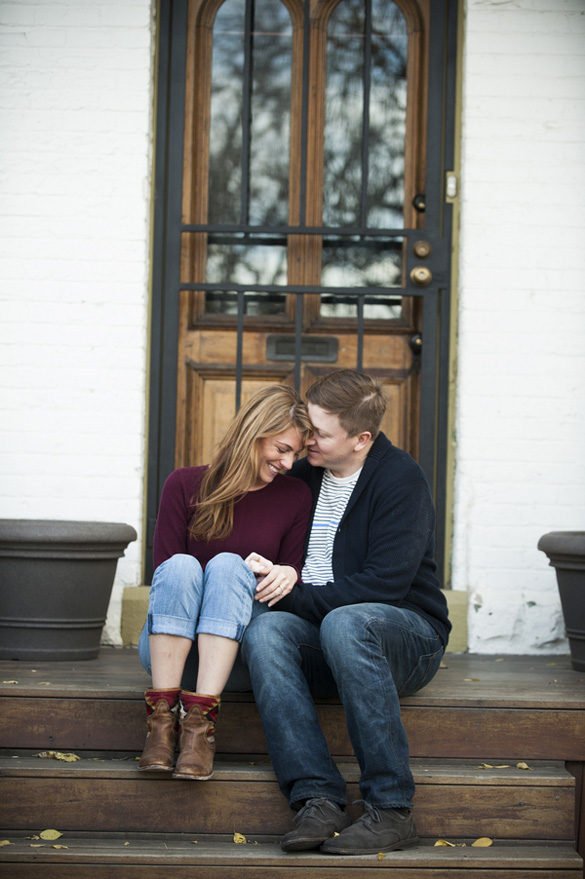 On the front steps of this cute, Denver engagement session