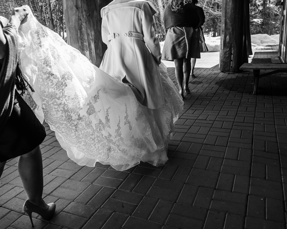 Bridal party walking to ceremony, Whistler, BC