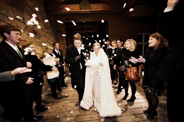 Wedding send-off at winter destination wedding at Deer Valley Ski Resort in Park City, Utah