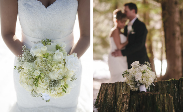 White bride's bouquet + outdoor wedding photos