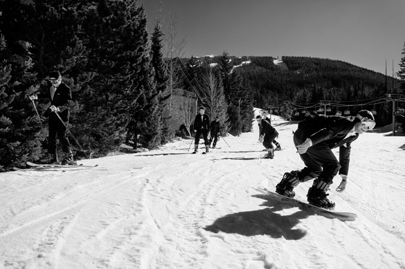 snowboarding at winter wedding in Whistler, BC