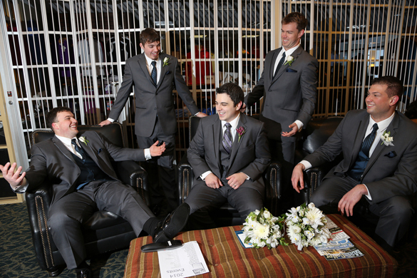 groomsmen wearing gray in winter wedding