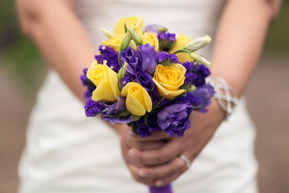 small purple and yellow wedding bouquet