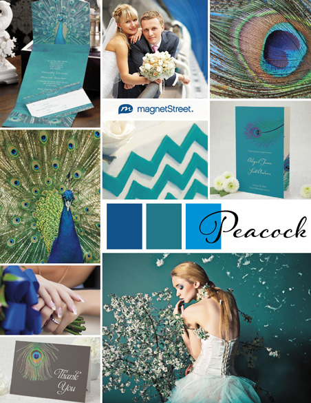 Featuring brilliant blues and greens in this peacock wedding inspiration board.