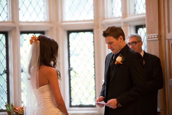Reading vows during wedding ceremony