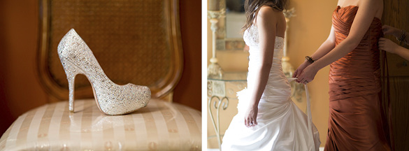 Wedding dress and white wedding shoes 