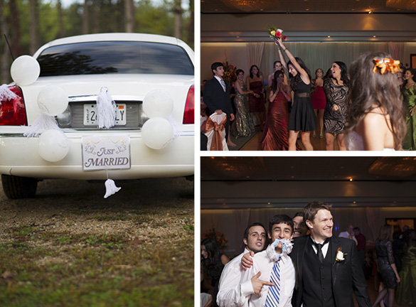 Wedding reception and getaway car